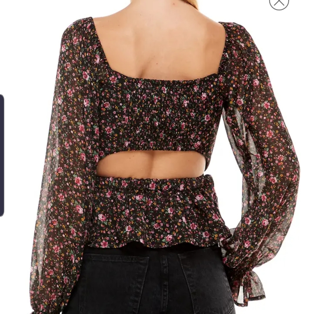 WAYF pink ditsy cut out Top